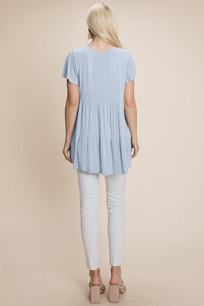 Tiered Pleated Ruffle Tunic Shirt Mini Dress
