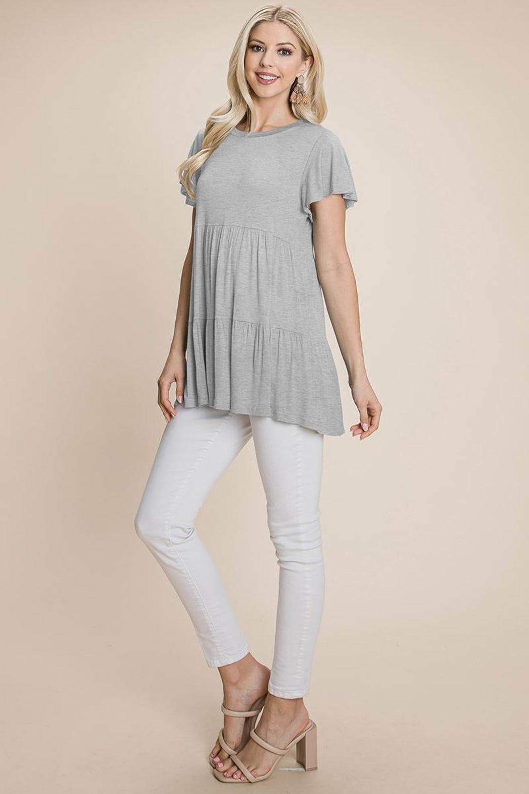 Tiered Pleated Ruffle Tunic Shirt Mini Dress