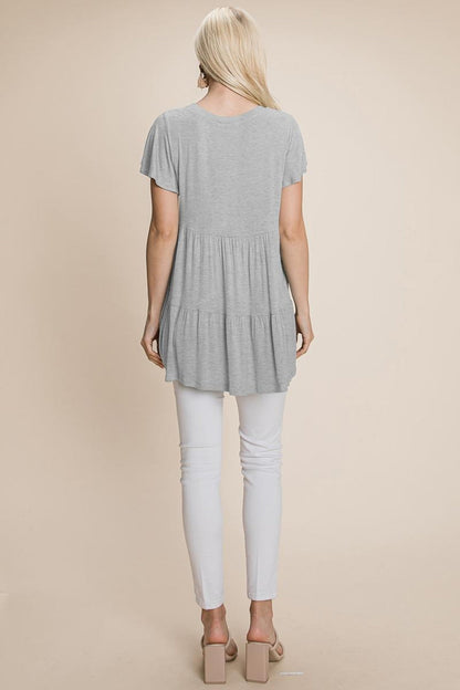 Tiered Pleated Ruffle Tunic Shirt Mini Dress