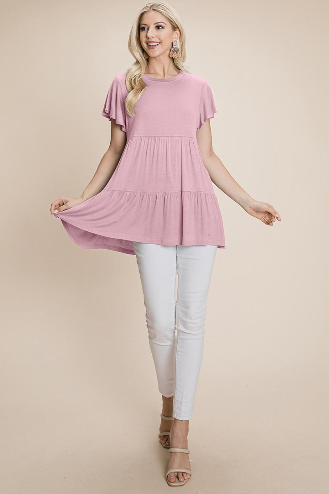 Tiered Pleated Ruffle Tunic Shirt Mini Dress