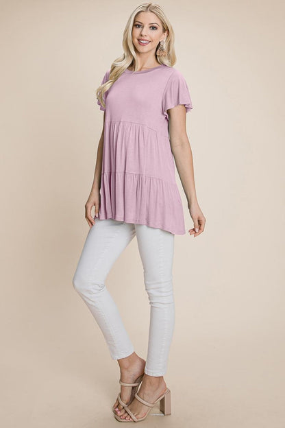 Tiered Pleated Ruffle Tunic Shirt Mini Dress