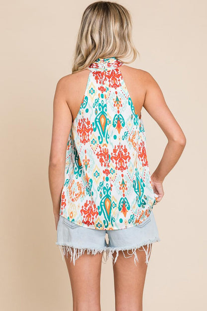 Twisted Halter Neck Printed Top