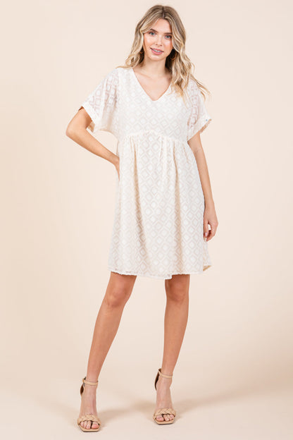 V Neck Geometric Print Babydoll A Line Mini Dress