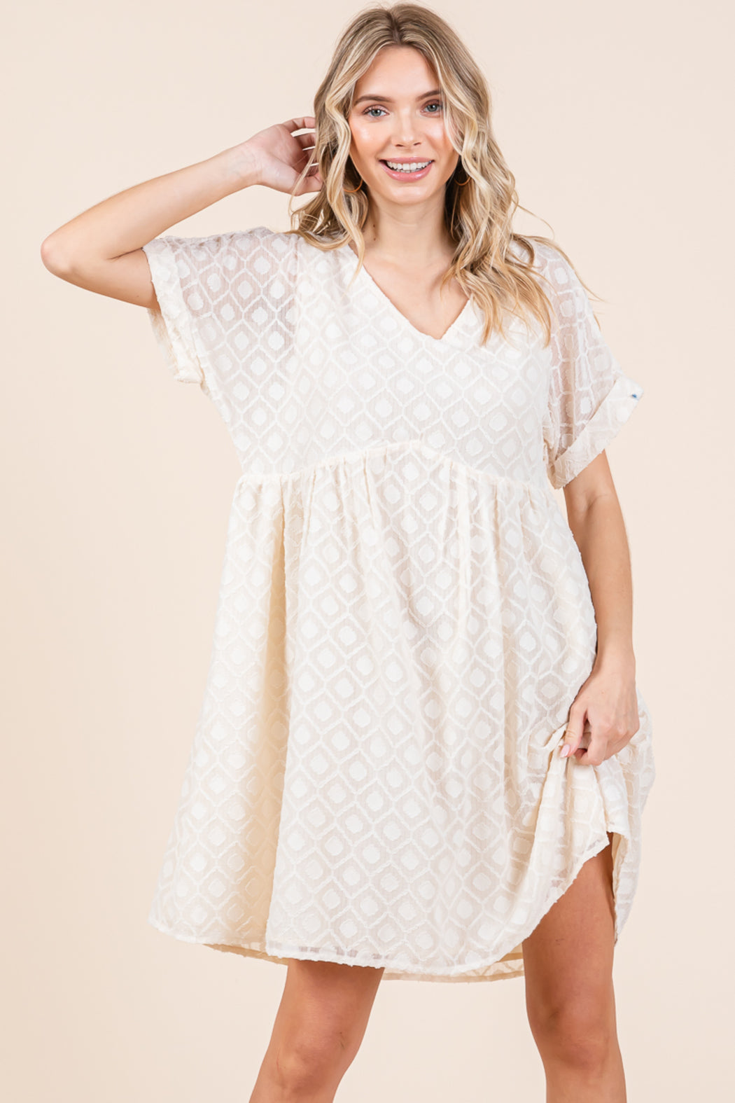V Neck Geometric Print Babydoll A Line Mini Dress