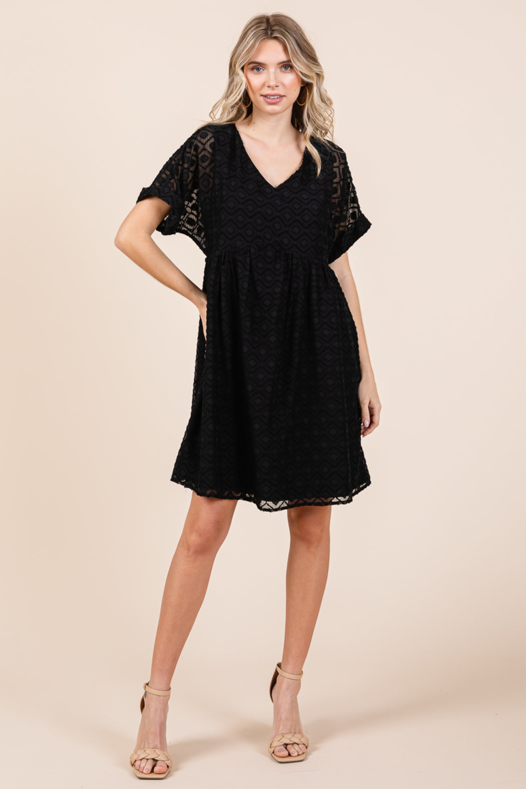 V Neck Geometric Print Babydoll A Line Mini Dress