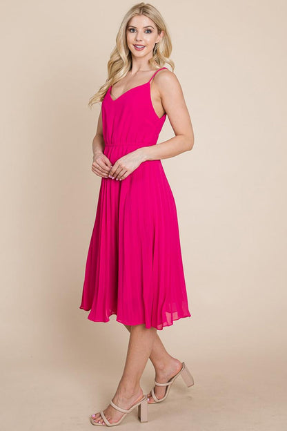 V Neck Pleated Midi Sundress