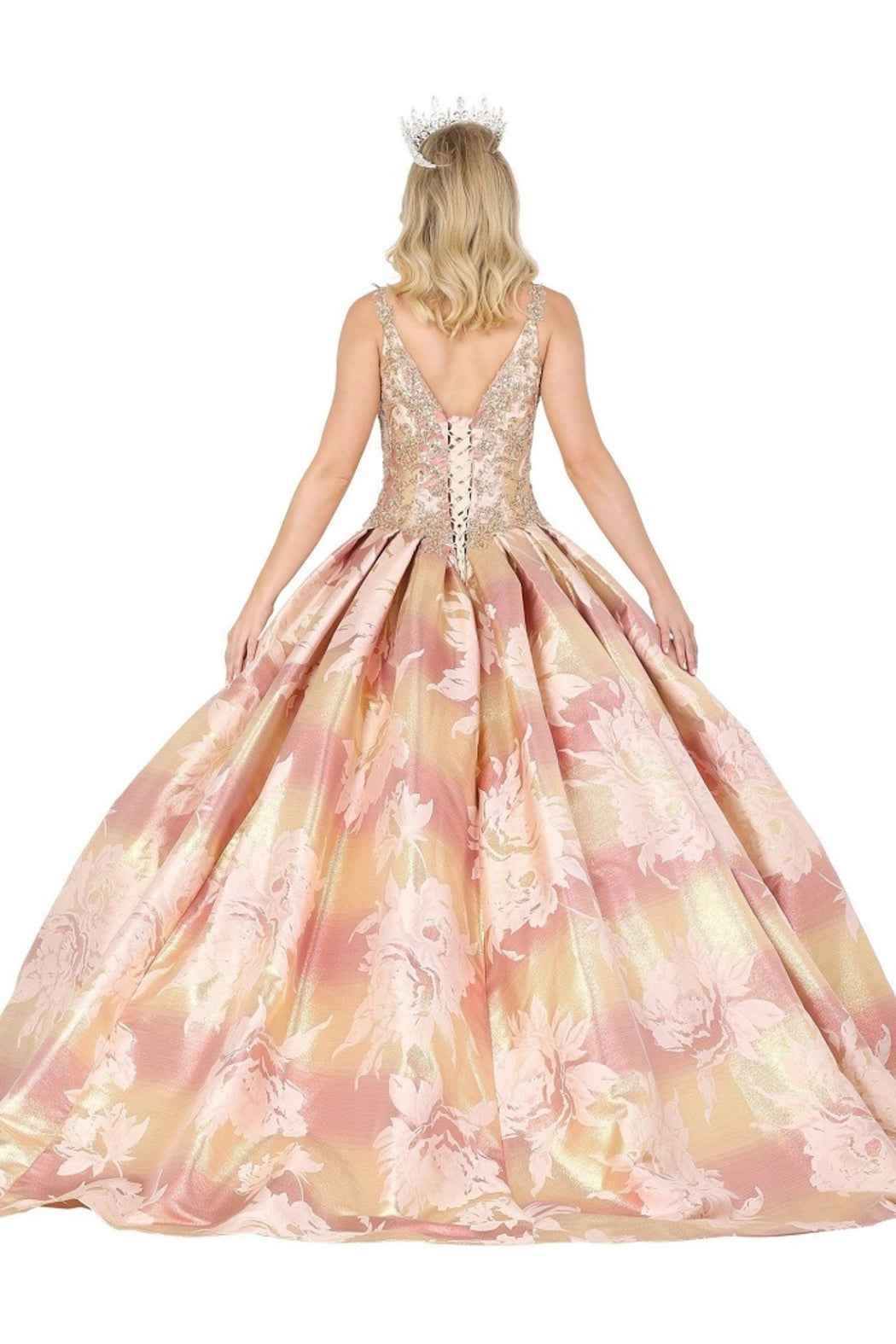 Rose Gold Floral Patterned Ball Gown