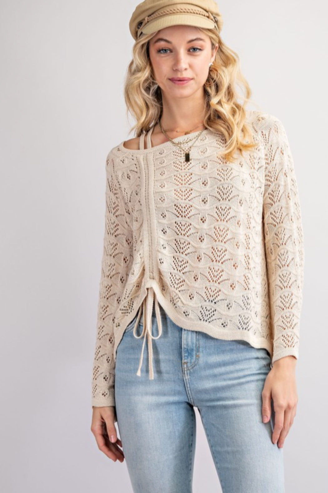 Rushed Side Sheer Pattern Sweater
