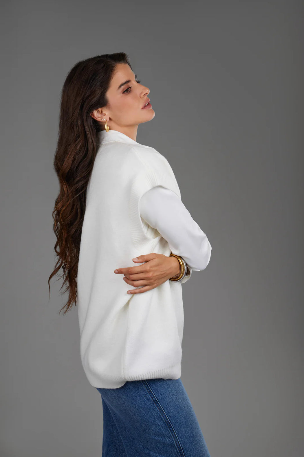 Cotton V Nek Sweater Vest White