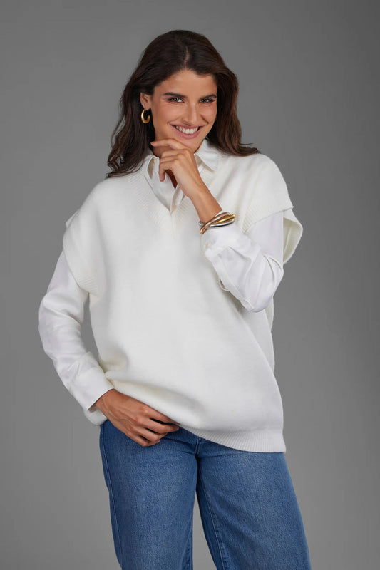 Cotton V Nek Sweater Vest White