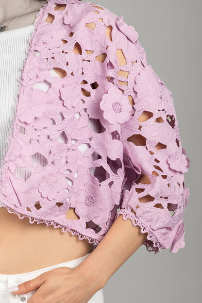 Floral Lace Cut Out Bolero Purple