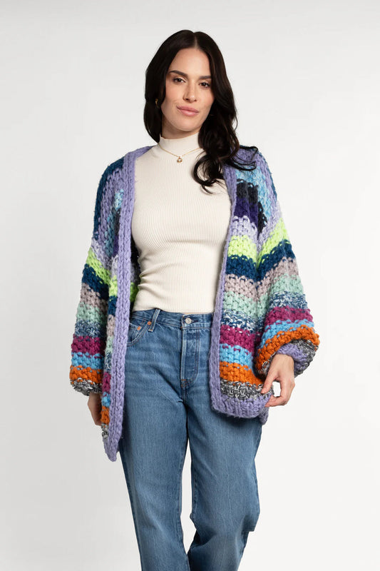 Rainbow Knitted Cardigan Blue Multi