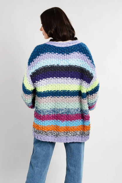 Rainbow Knitted Cardigan Blue Multi
