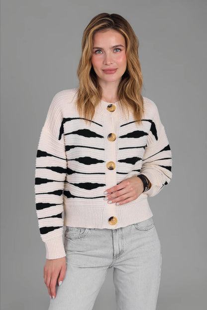 Zebra Buttoned Knit Cardigan