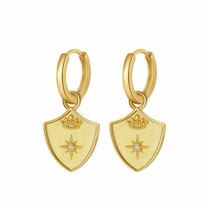 Saints & Saviors Crown Shield Huggie Earrings