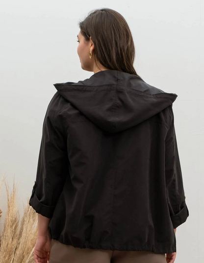 Plus Snap Button Zip Up Hooded Jacket