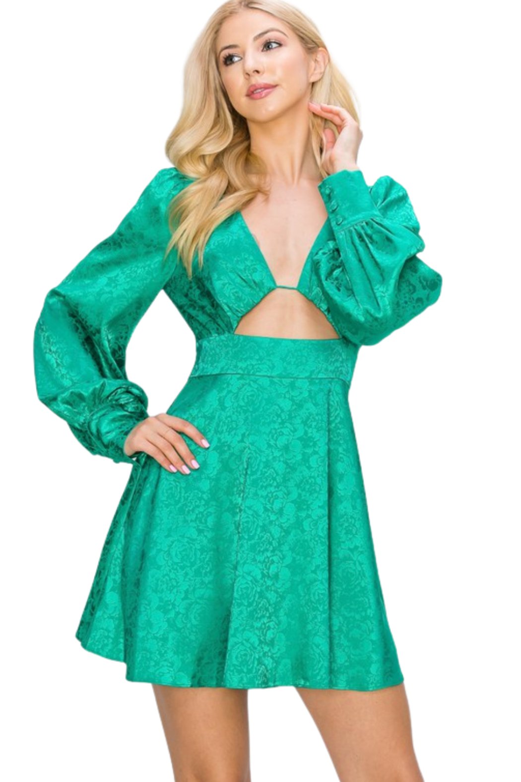 Satin Floral Long Sleeve Dress