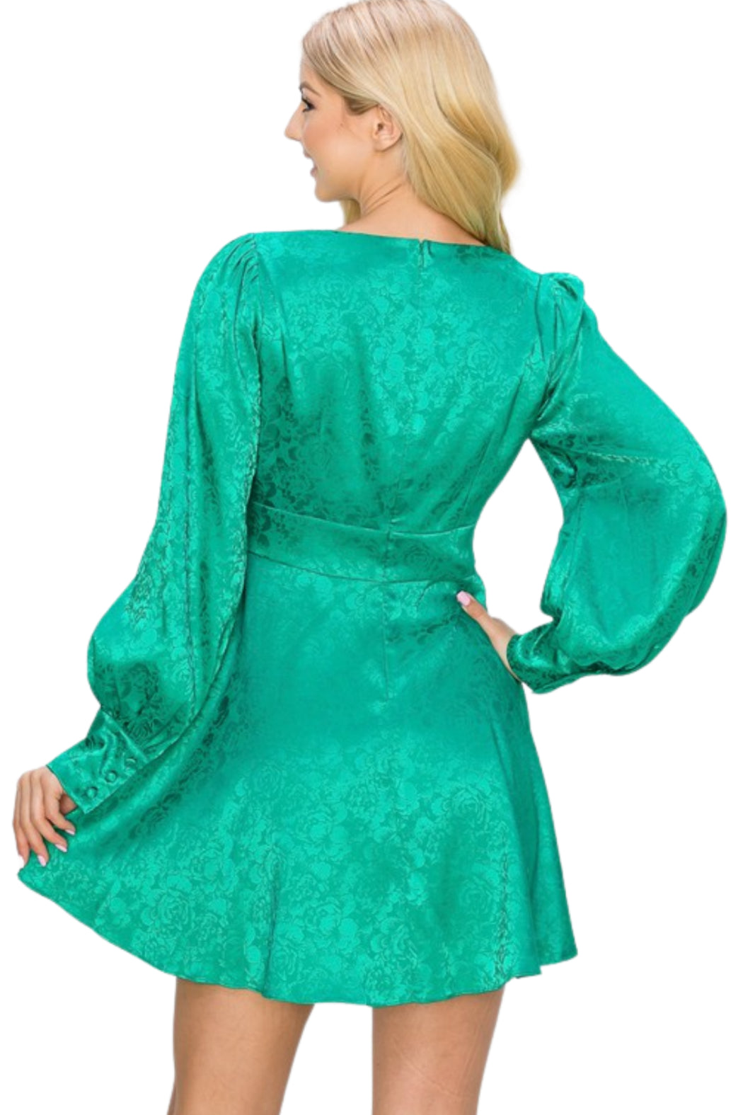 Satin Floral Long Sleeve Dress