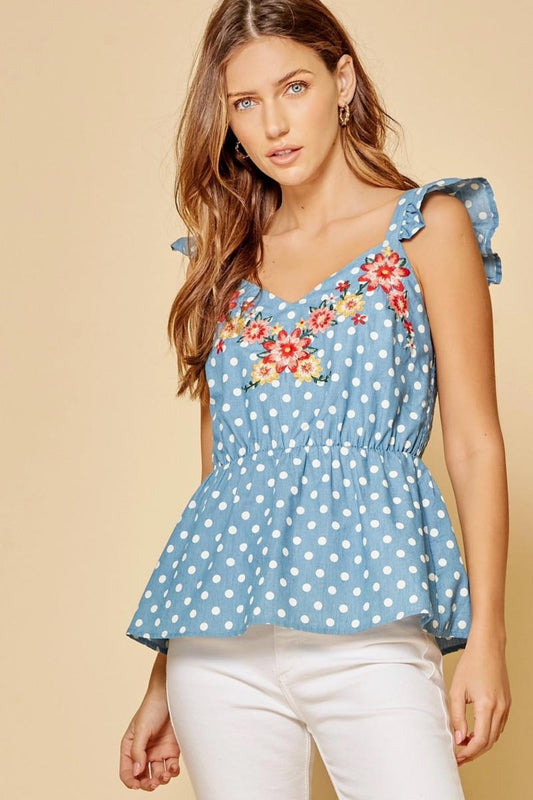 Polka-Dot Embroidered Shirt