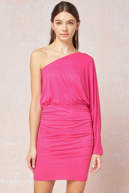 Sexy & Solid One Shoulder Long Sleeve Dress