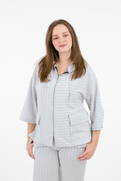 Grey Stripe Hood Jacket