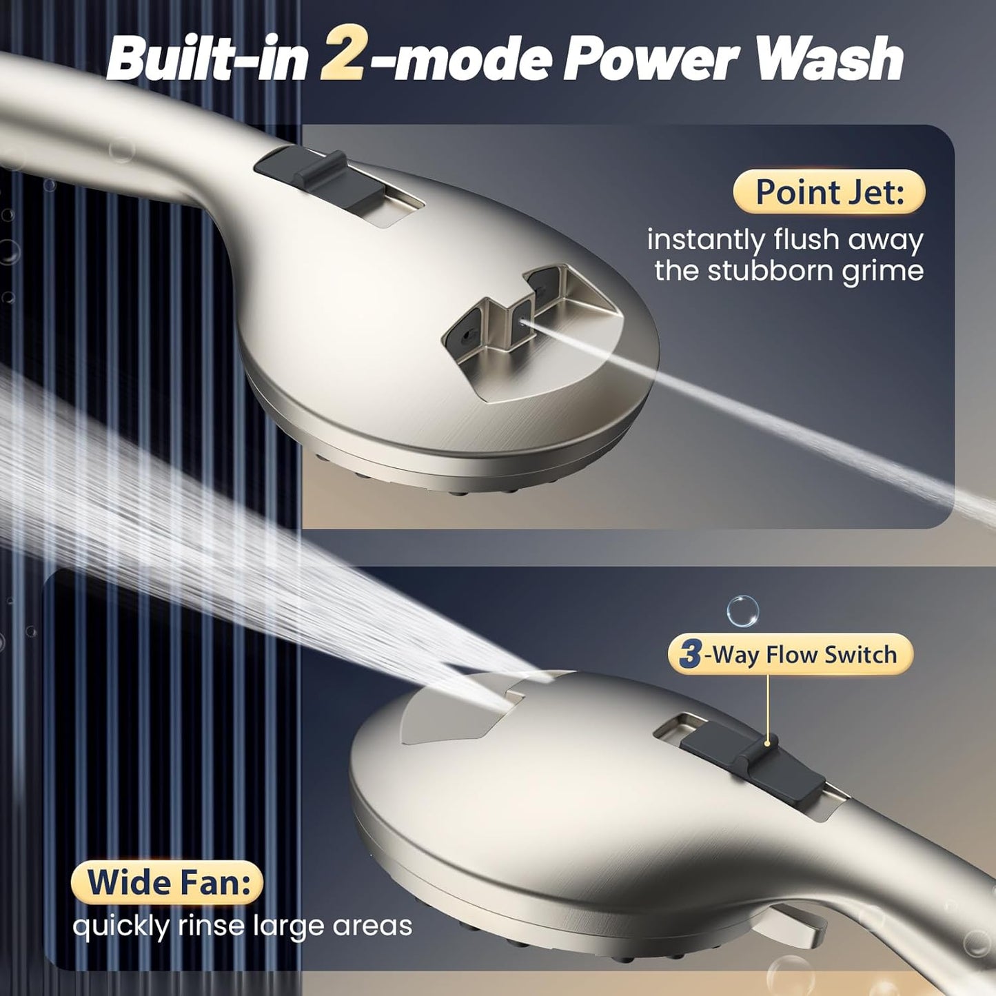 High Pressure 8-Mode Handheld Shower Head  with 80" Extra Long Stainless Steel Hose with Built-in Power Wash to Clean Tub, Tile & Pets