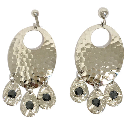 Hammered Jet Black Chandelier Earrings