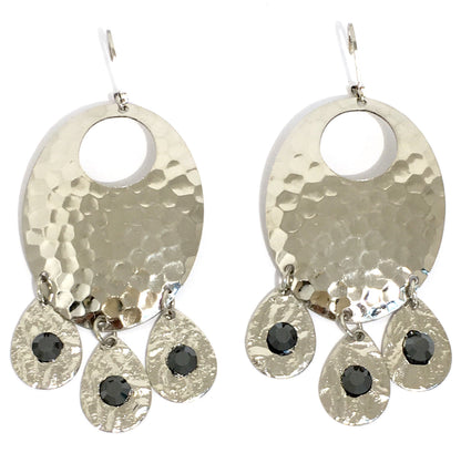 Hammered Jet Black Chandelier Earrings