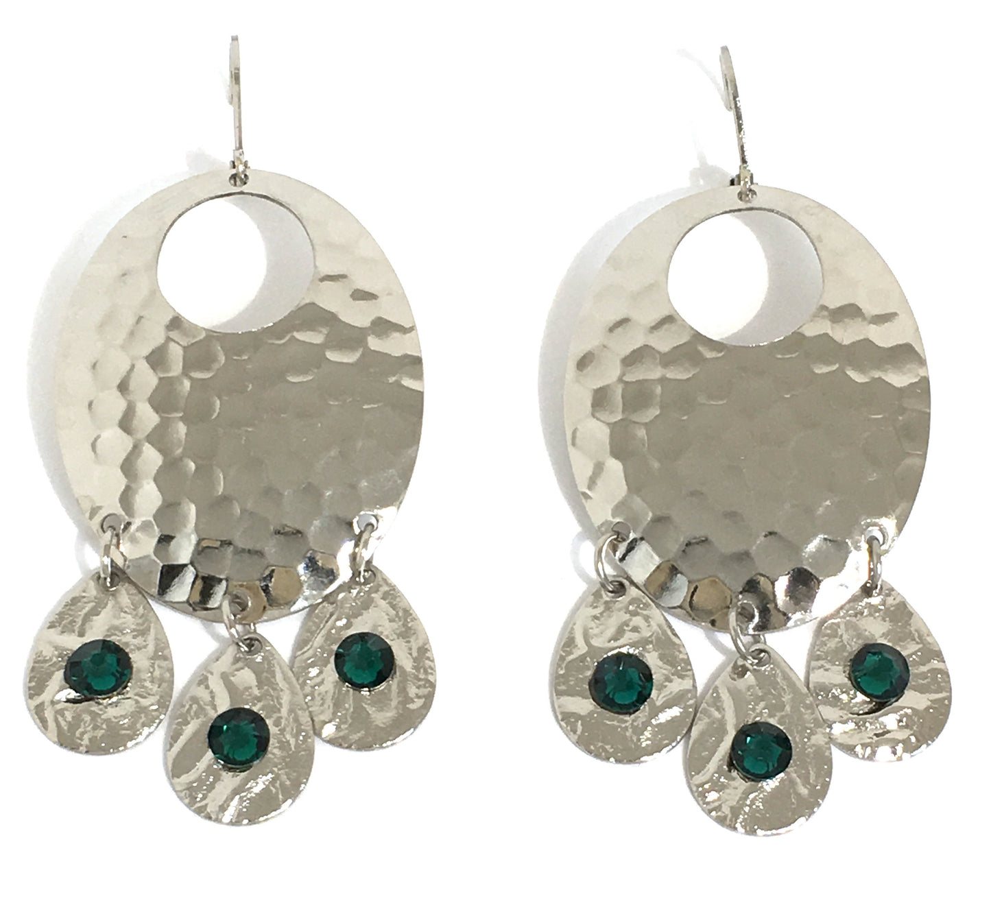 Hammered Emerald Chandelier Earrings