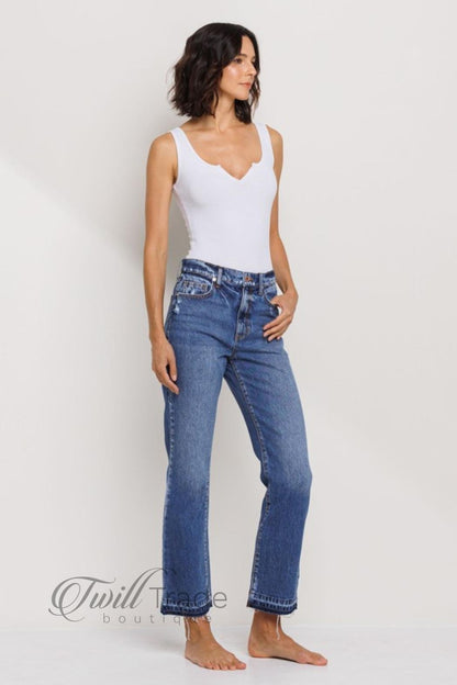 Mid Rise Slim Straight Denim