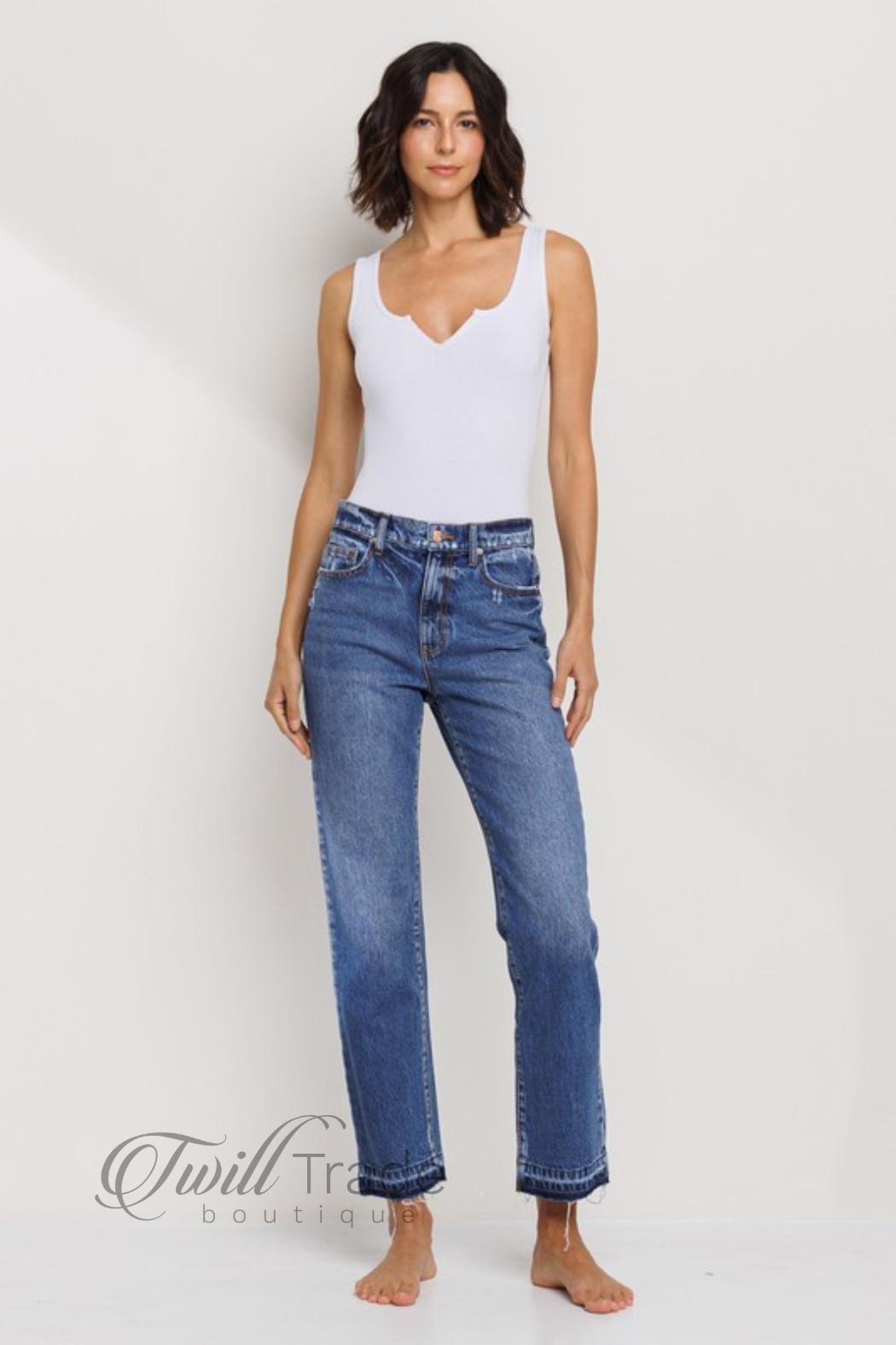 Mid Rise Slim Straight Denim