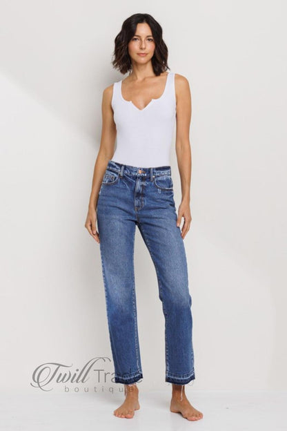 Mid Rise Slim Straight Denim