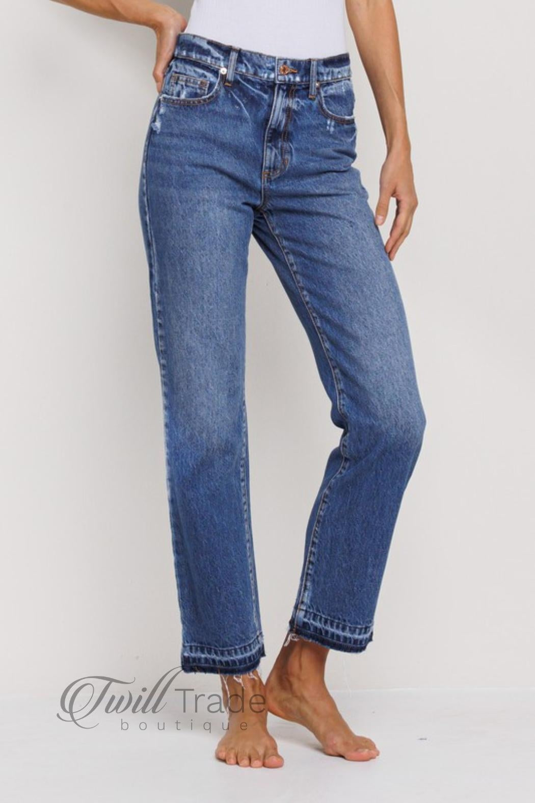Mid Rise Slim Straight Denim