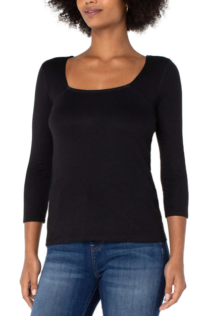 Square Neck 3/4 Sleeve Ribbed Tee