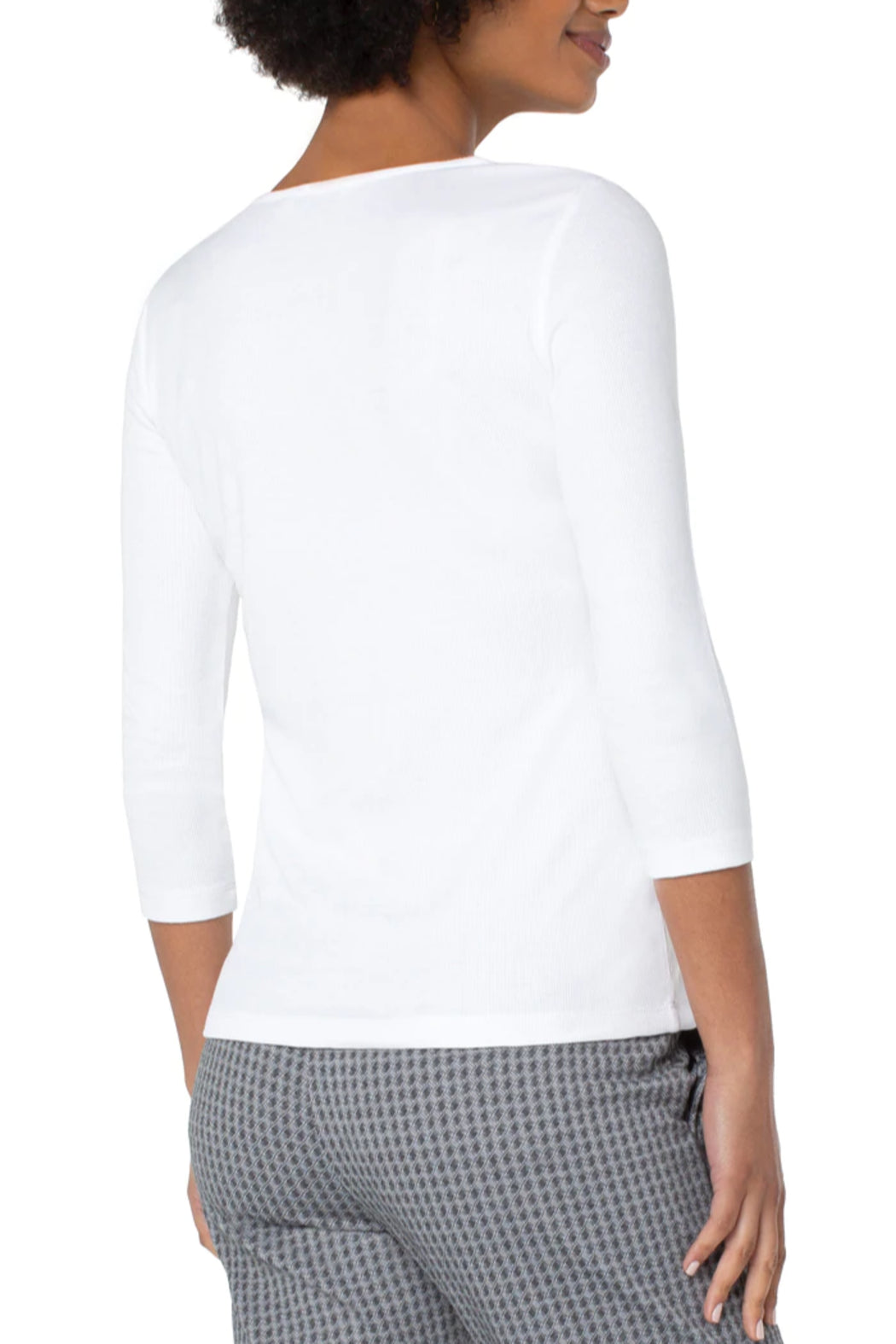 Square Neck 3/4 Sleeve Ribbed Tee