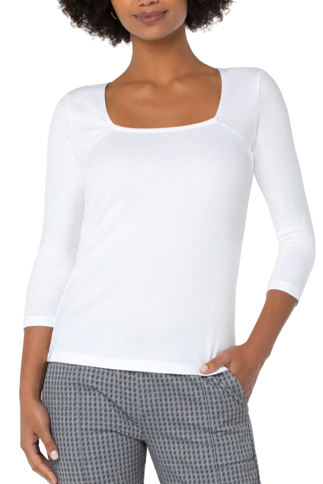 Square Neck 3/4 Sleeve Ribbed Tee