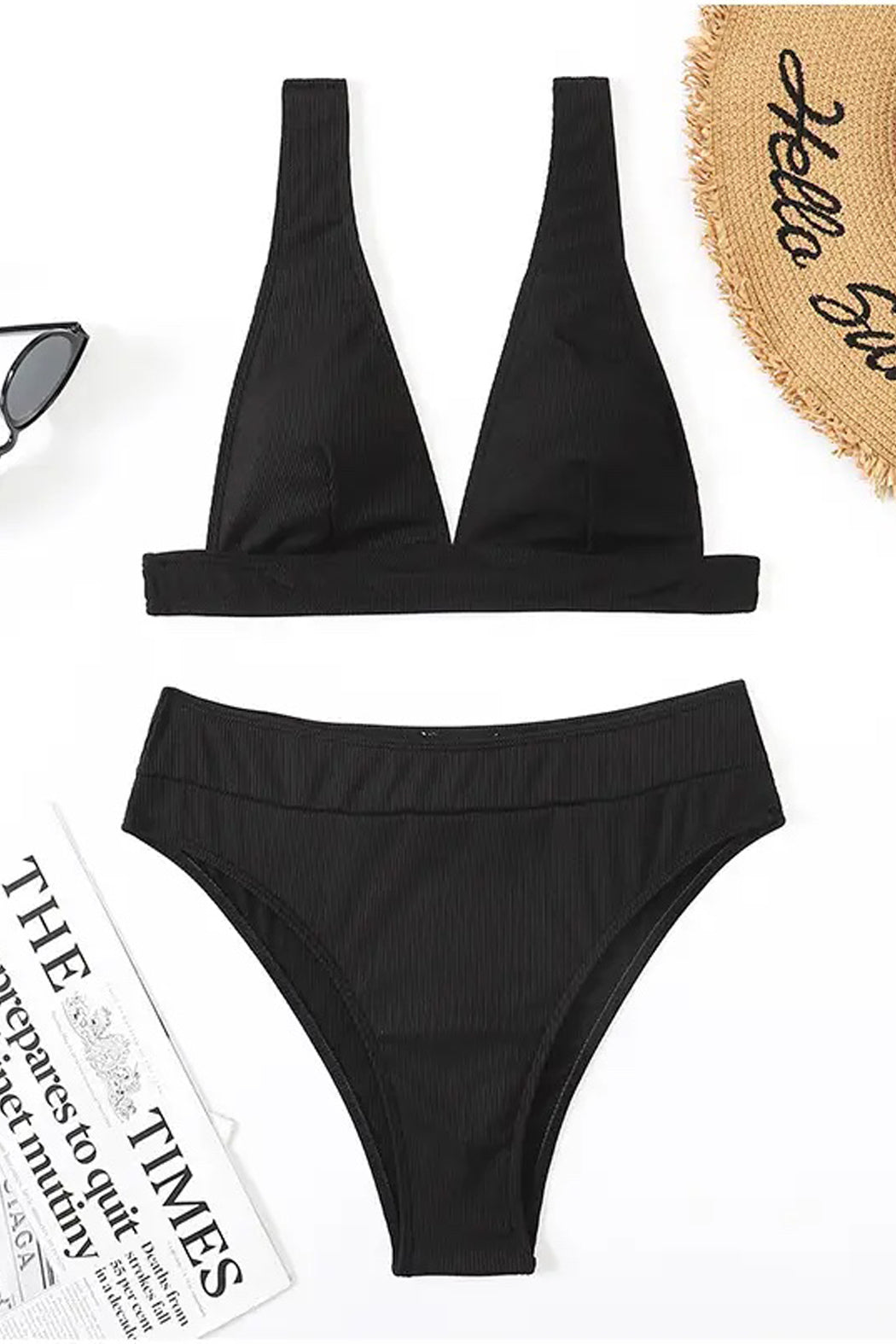 Ribbed Black Bikini