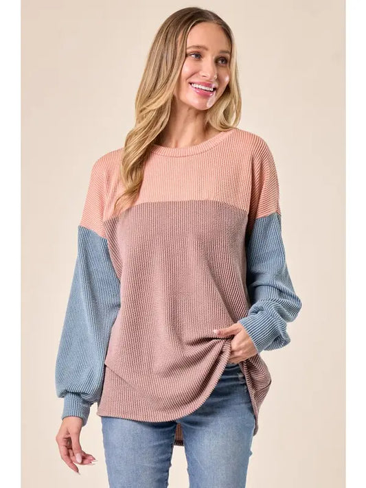 Plus Size Time To Love Ribbed Colorblock Sweatshirt