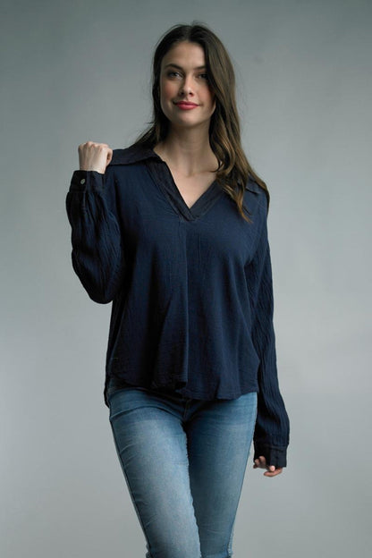 Navy Linen Top