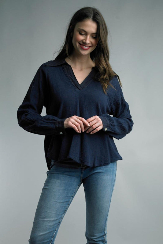 Navy Linen Top