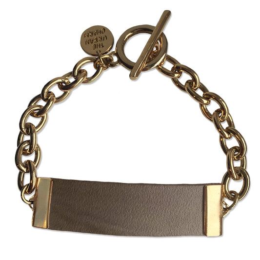 Distressed Grey Leather and Chain ID Toggle Bracelet by the Urban Charm