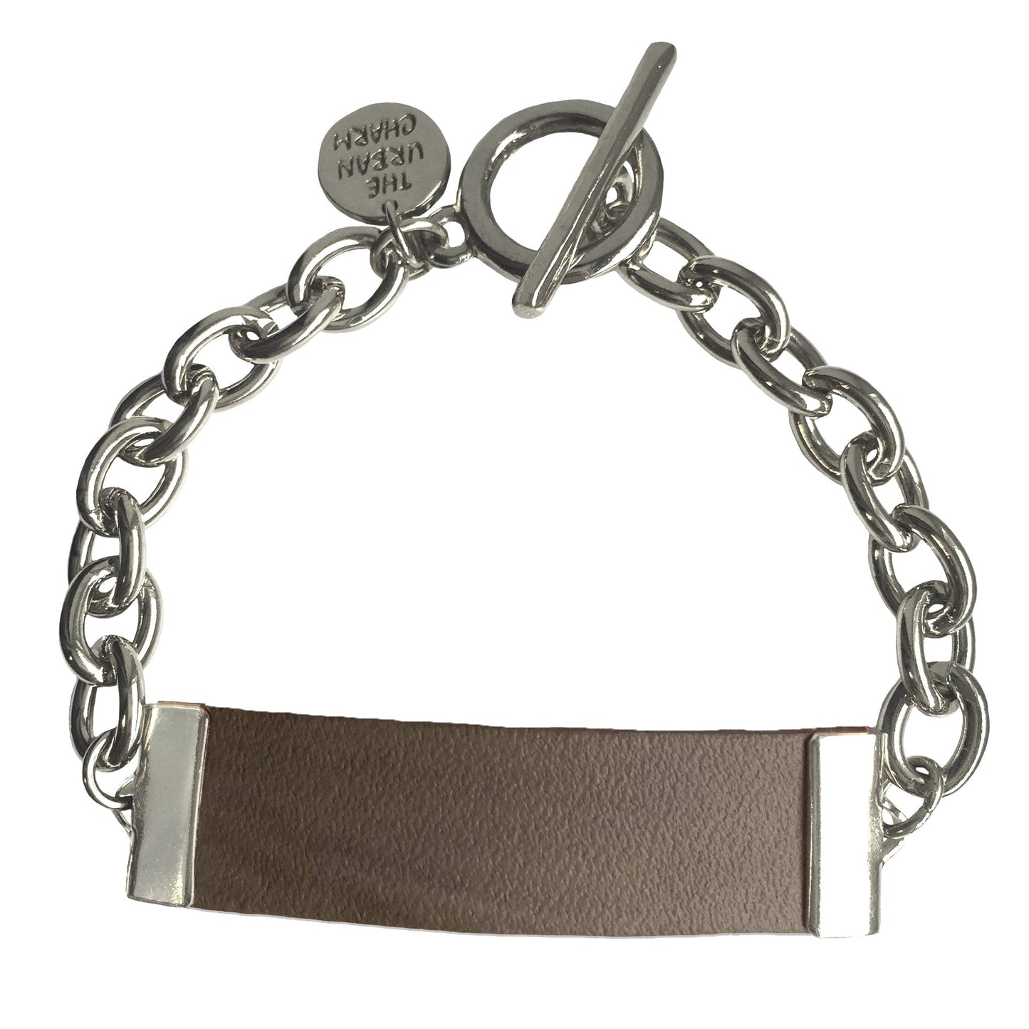 Distressed Grey Leather and Chain ID Toggle Bracelet by the Urban Charm