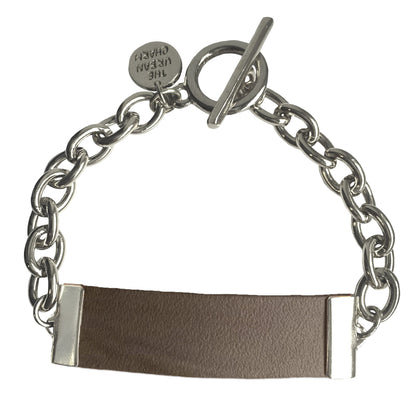 Distressed Grey Leather and Chain ID Toggle Bracelet by the Urban Charm