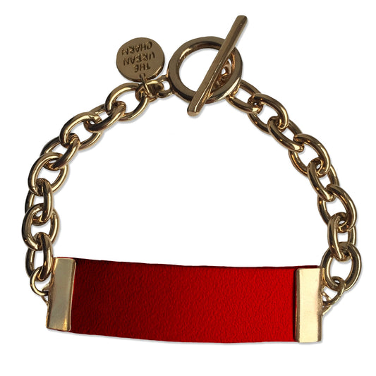 Red Leather and Chain ID Bracelet by the Urban Charm