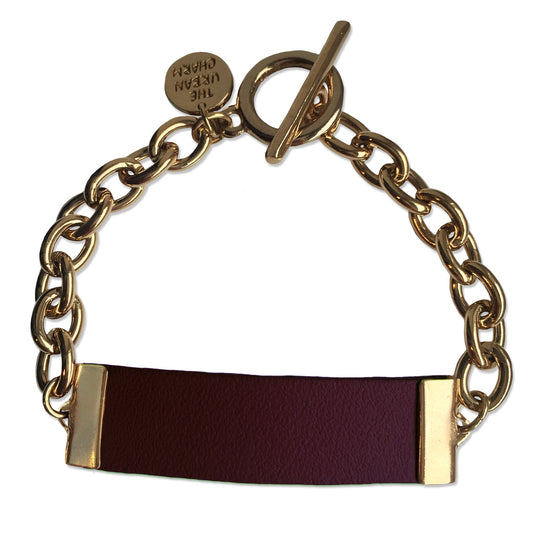 Red Wine Leather Chain ID Toggle Bracelet by the Urban Charm