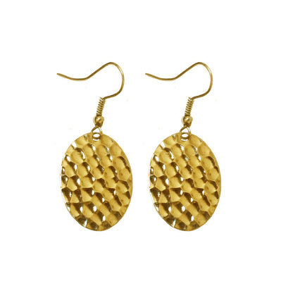 Hammered Small Flat Oval Dangle Earrings