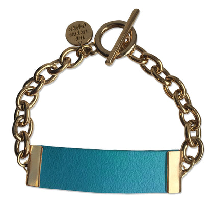 Baby Blue Leather and Chain ID Toggle Bracelet by the Urban Charm