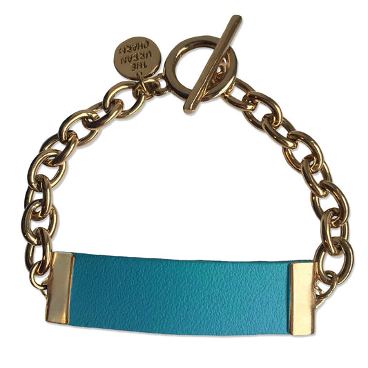 Baby Blue Leather and Chain ID Toggle Bracelet by the Urban Charm