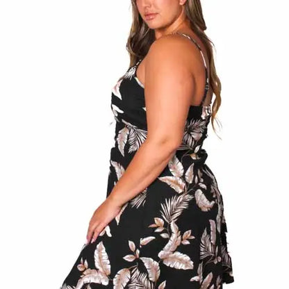 Women's Plus Sleeveless Spaghetti Strap Tropical Floral Mini Dress