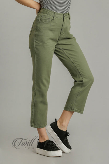 Olive Straight Denim Jeans